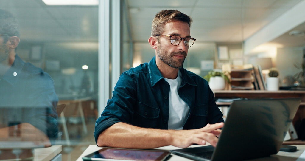 Man works in office